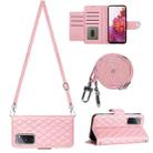 For Samsung Galaxy S20 FE Rhombic Texture Flip Leather Phone Case with Long Lanyard(Pink) - 1