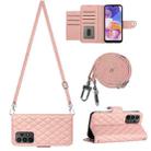 For Samsung Galaxy A53 5G Rhombic Texture Flip Leather Phone Case with Long Lanyard(Coral Pink) - 1