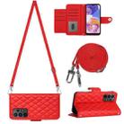 For Samsung Galaxy A33 5G Rhombic Texture Flip Leather Phone Case with Long Lanyard(Red) - 1