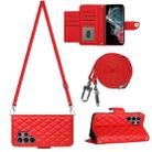 For Samsung Galaxy S22 Ultra 5G Rhombic Texture Flip Leather Phone Case with Long Lanyard(Red) - 1