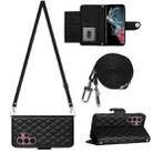 For Samsung Galaxy S22 Ultra 5G Rhombic Texture Flip Leather Phone Case with Long Lanyard(Black) - 1