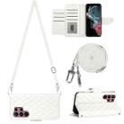 For Samsung Galaxy S22 Ultra 5G Rhombic Texture Flip Leather Phone Case with Long Lanyard(White) - 1