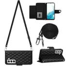 For Samsung Galaxy S22+ 5G Rhombic Texture Flip Leather Phone Case with Long Lanyard(Black) - 1