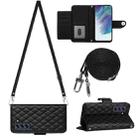 For Samsung Galaxy S21 FE 5G Rhombic Texture Flip Leather Phone Case with Long Lanyard(Black) - 1