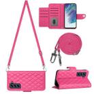 For Samsung Galaxy S21 FE 5G Rhombic Texture Flip Leather Phone Case with Long Lanyard(Rose Red) - 1