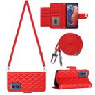 For Motorola Moto G Play 4G 2024 Rhombic Texture Flip Leather Phone Case with Long Lanyard(Red) - 1