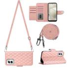 For Motorola Moto G Power 5G 2024 Rhombic Texture Flip Leather Phone Case with Long Lanyard(Coral Pink) - 1