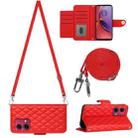 For Motorola Moto G84 Rhombic Texture Flip Leather Phone Case with Long Lanyard(Red) - 1