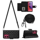 For Motorola Moto G84 Rhombic Texture Flip Leather Phone Case with Long Lanyard(Black) - 1