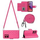For Motorola Moto G84 Rhombic Texture Flip Leather Phone Case with Long Lanyard(Rose Red) - 1