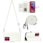 For Motorola Moto G84 Rhombic Texture Flip Leather Phone Case with Long Lanyard(White) - 1