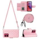 For Motorola Moto G84 Rhombic Texture Flip Leather Phone Case with Long Lanyard(Pink) - 1