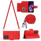 For Motorola Moto G54 Rhombic Texture Flip Leather Phone Case with Long Lanyard(Red) - 1