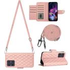 For Motorola Moto G54 Rhombic Texture Flip Leather Phone Case with Long Lanyard(Coral Pink) - 1