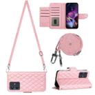 For Motorola Moto G54 Rhombic Texture Flip Leather Phone Case with Long Lanyard(Pink) - 1