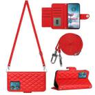 For Motorola Edge 40 Neo Rhombic Texture Flip Leather Phone Case with Long Lanyard(Red) - 1