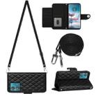 For Motorola Edge 40 Neo Rhombic Texture Flip Leather Phone Case with Long Lanyard(Black) - 1