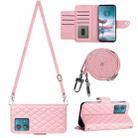 For Motorola Edge 40 Neo Rhombic Texture Flip Leather Phone Case with Long Lanyard(Pink) - 1