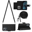 For Motorola Moto G14 Rhombic Texture Flip Leather Phone Case with Long Lanyard(Black) - 1