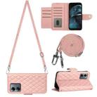 For Motorola Moto G14 Rhombic Texture Flip Leather Phone Case with Long Lanyard(Coral Pink) - 1