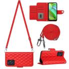 For Motorola Moto G Power 2023 Rhombic Texture Flip Leather Phone Case with Long Lanyard(Red) - 1