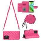 For Motorola Moto G Power 2023 Rhombic Texture Flip Leather Phone Case with Long Lanyard(Rose Red) - 1