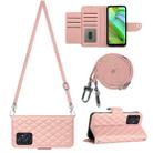 For Motorola Moto G Power 2023 Rhombic Texture Flip Leather Phone Case with Long Lanyard(Coral Pink) - 1