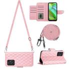 For Motorola Moto G Power 2023 Rhombic Texture Flip Leather Phone Case with Long Lanyard(Pink) - 1