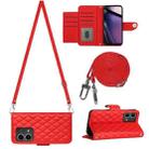 For Motorola Moto G Stylus 5G 2023 Rhombic Texture Flip Leather Phone Case with Long Lanyard(Red) - 1