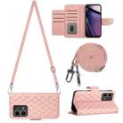 For Motorola Moto G Stylus 5G 2023 Rhombic Texture Flip Leather Phone Case with Long Lanyard(Coral Pink) - 1