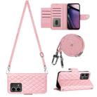 For Motorola Moto G Stylus 5G 2023 Rhombic Texture Flip Leather Phone Case with Long Lanyard(Pink) - 1