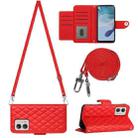 For Motorola Moto G53 / G23 / G13 Rhombic Texture Flip Leather Phone Case with Long Lanyard(Red) - 1