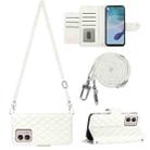 For Motorola Moto G53 / G23 / G13 Rhombic Texture Flip Leather Phone Case with Long Lanyard(White) - 1