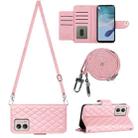 For Motorola Moto G53 / G23 / G13 Rhombic Texture Flip Leather Phone Case with Long Lanyard(Pink) - 1