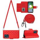 For Motorola Moto E13 Rhombic Texture Flip Leather Phone Case with Long Lanyard(Red) - 1