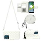 For Motorola Moto E13 Rhombic Texture Flip Leather Phone Case with Long Lanyard(White) - 1