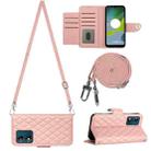 For Motorola Moto E13 Rhombic Texture Flip Leather Phone Case with Long Lanyard(Coral Pink) - 1