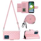 For Motorola Moto E13 Rhombic Texture Flip Leather Phone Case with Long Lanyard(Pink) - 1