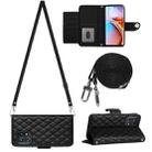 For Motorola Edge+ 2023 Rhombic Texture Flip Leather Phone Case with Long Lanyard(Black) - 1