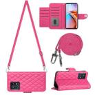 For Motorola Edge+ 2023 Rhombic Texture Flip Leather Phone Case with Long Lanyard(Rose Red) - 1