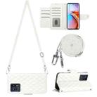 For Motorola Edge+ 2023 Rhombic Texture Flip Leather Phone Case with Long Lanyard(White) - 1