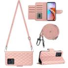 For Motorola Edge+ 2023 Rhombic Texture Flip Leather Phone Case with Long Lanyard(Coral Pink) - 1