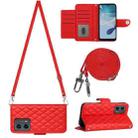 For Motorola Moto G 5G 2023 Rhombic Texture Flip Leather Phone Case with Long Lanyard(Red) - 1