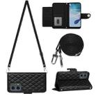 For Motorola Moto G 5G 2023 Rhombic Texture Flip Leather Phone Case with Long Lanyard(Black) - 1