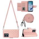 For Motorola Moto G 5G 2023 Rhombic Texture Flip Leather Phone Case with Long Lanyard(Coral Pink) - 1