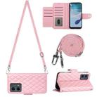 For Motorola Moto G 5G 2023 Rhombic Texture Flip Leather Phone Case with Long Lanyard(Pink) - 1