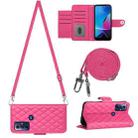 For Motorola Moto G Play 2023 / G Pure Rhombic Texture Flip Leather Phone Case with Long Lanyard(Rose Red) - 1