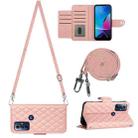 For Motorola Moto G Play 2023 / G Pure Rhombic Texture Flip Leather Phone Case with Long Lanyard(Coral Pink) - 1