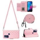 For Motorola Moto G Play 2023 / G Pure Rhombic Texture Flip Leather Phone Case with Long Lanyard(Pink) - 1