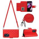 For Motorola Moto G 5G 2022 Rhombic Texture Flip Leather Phone Case with Long Lanyard(Red) - 1